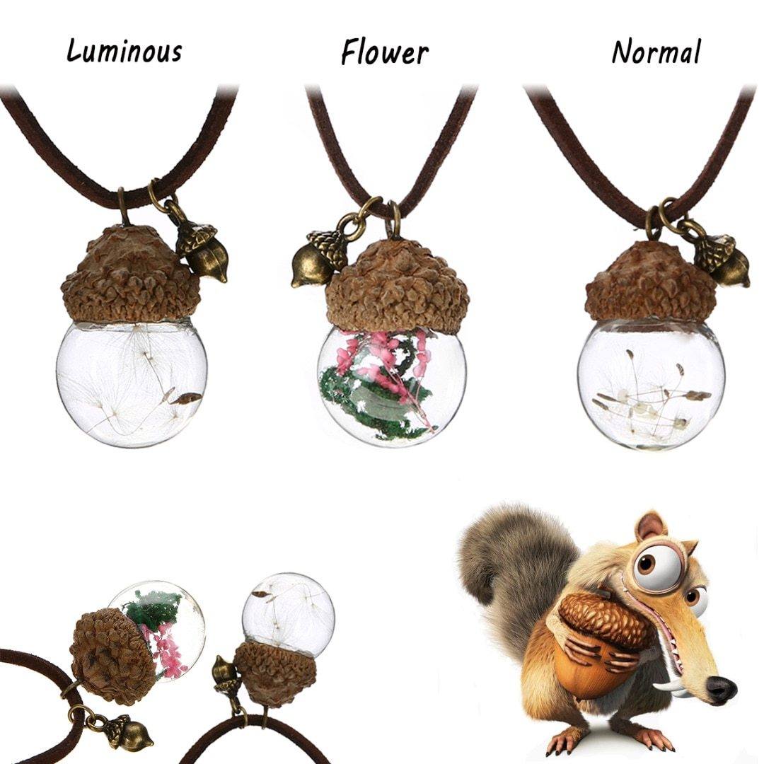 Acorn &amp; Dandelions Glass Necklace - Floral Fawna