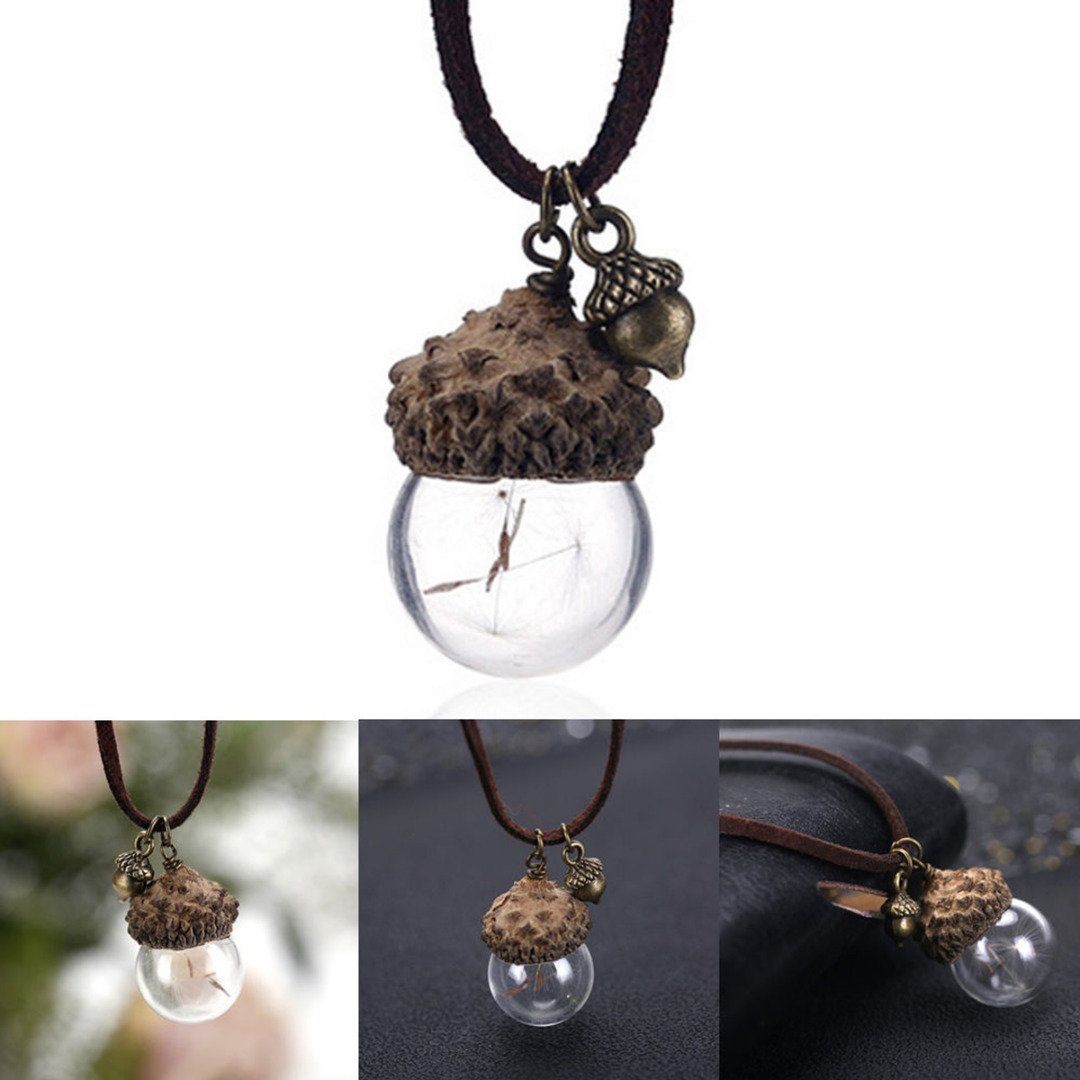 Acorn &amp; Dandelions Glass Necklace - Floral Fawna