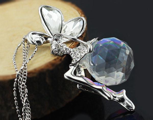 Austrian Crystal Angel Fairy Pendant - Floral Fawna