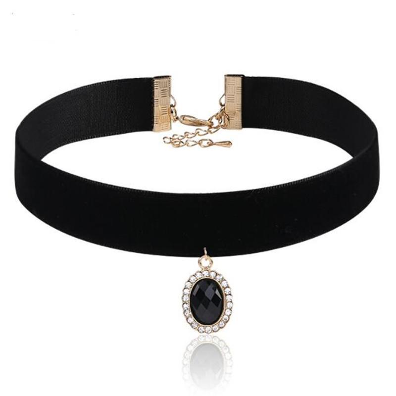 Black Gem Velvet Choker Necklace - Floral Fawna