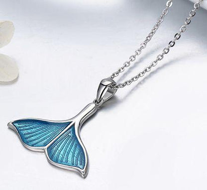 Blue Mermaid Tail Sterling Silver Necklace - Floral Fawna