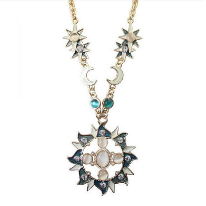 Celestial Sun &amp; Moon Crystal Necklace - Floral Fawna