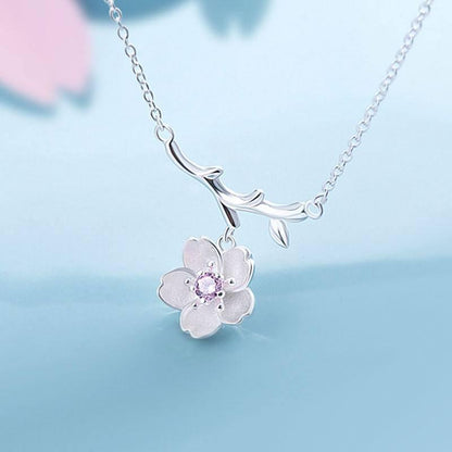 Cherry Blossom Sterling Silver Necklace - Floral Fawna