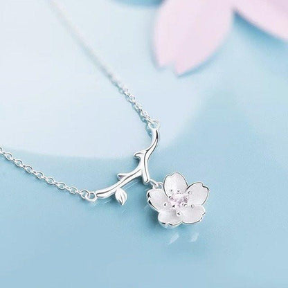 Cherry Blossom Sterling Silver Necklace - Floral Fawna