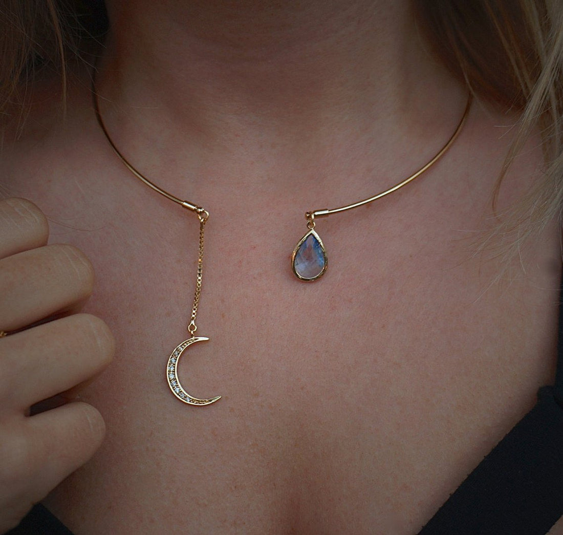 Enchanted Moon & Crystal Drop Necklace - Floral Fawna