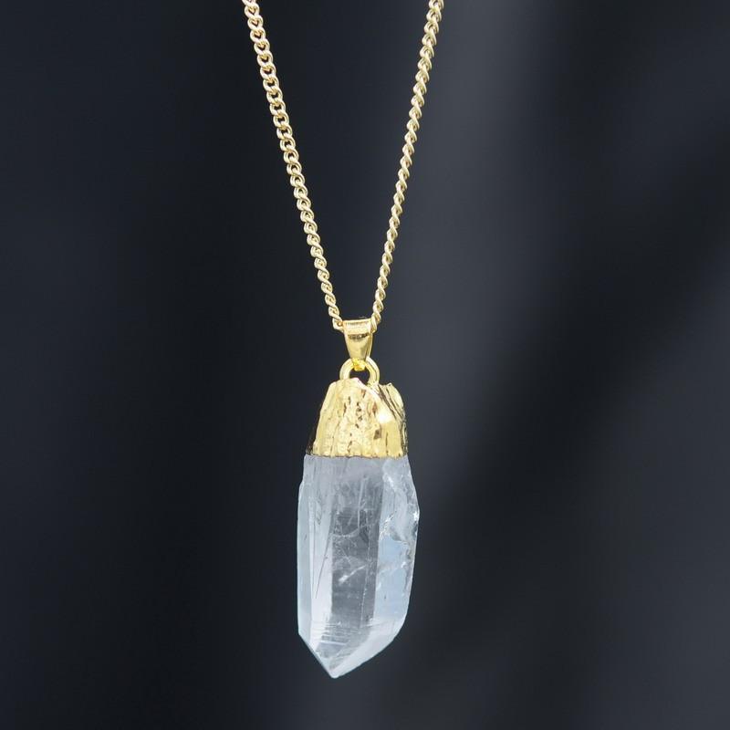 Crystal Quartz Pendant Gold Plated Necklace - Floral Fawna