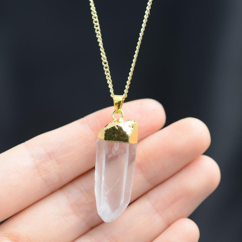 Crystal Quartz Pendant Gold Plated Necklace - Floral Fawna