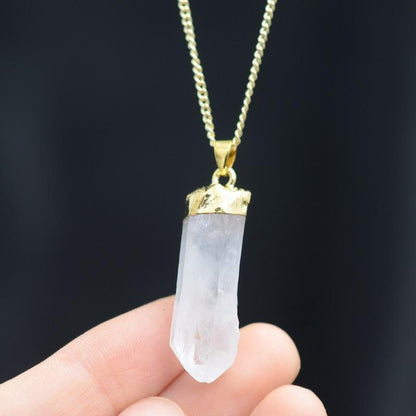 Crystal Quartz Pendant Gold Plated Necklace - Floral Fawna