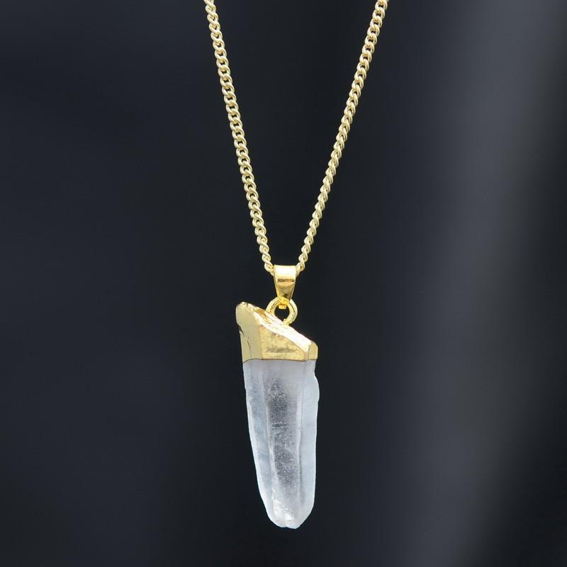 Crystal Quartz Pendant Gold Plated Necklace - Floral Fawna