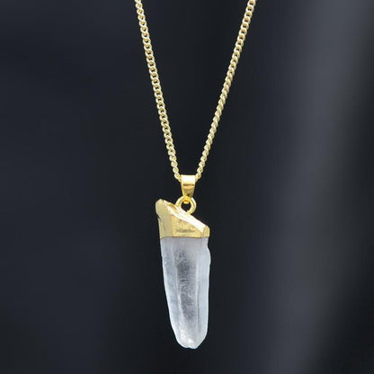 Crystal Quartz Pendant Gold Plated Necklace - Floral Fawna