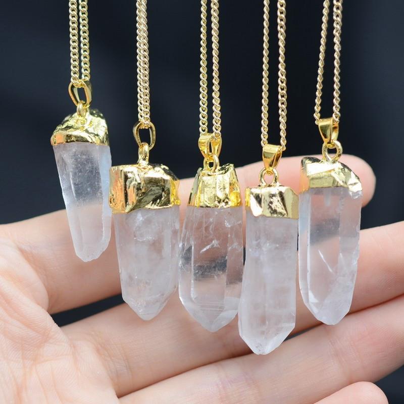 Crystal Quartz Pendant Gold Plated Necklace - Floral Fawna