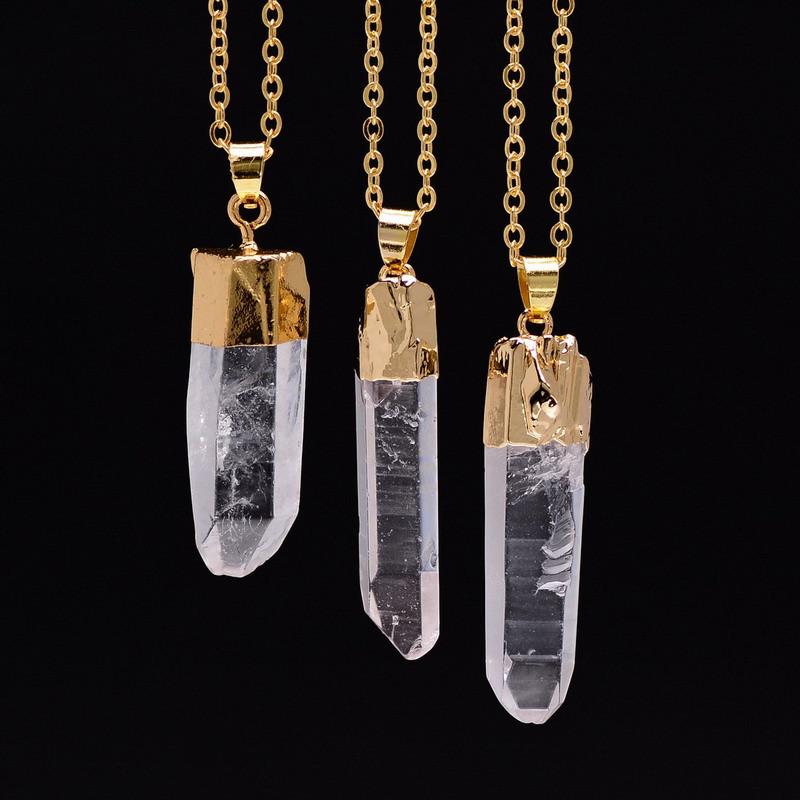 Crystal Quartz Pendant Gold Plated Necklace - Floral Fawna