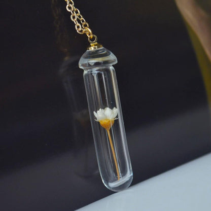 Daisy Flower In Glass Long Necklace - Floral Fawna