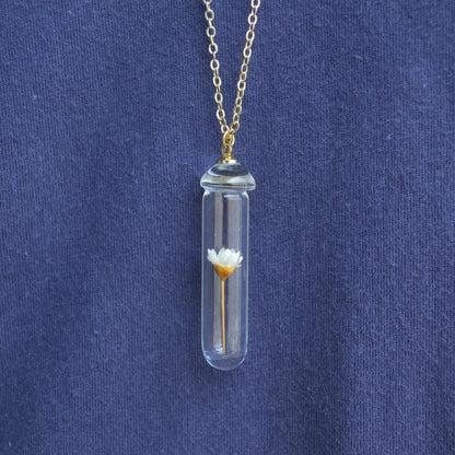 Daisy Flower In Glass Long Necklace - Floral Fawna