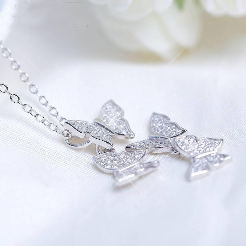 Dangling Butterflies Silver Necklace - Floral Fawna