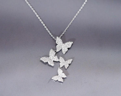 Dangling Butterflies Silver Necklace - Floral Fawna