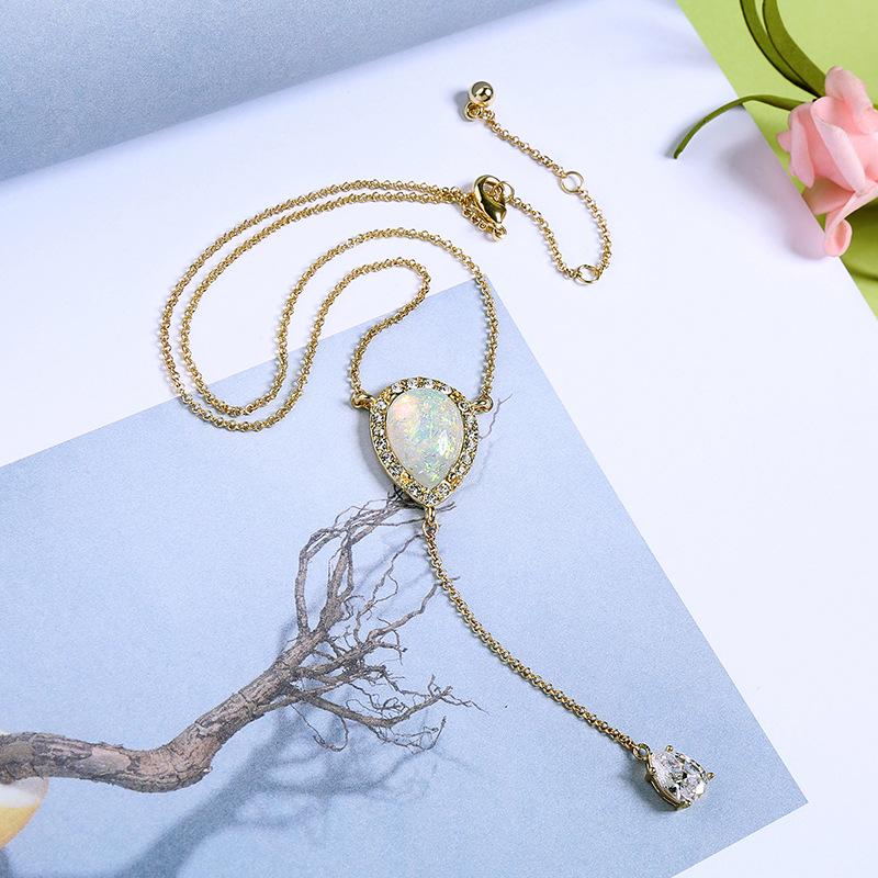 Delicate Opal Crystal Necklace - Floral Fawna