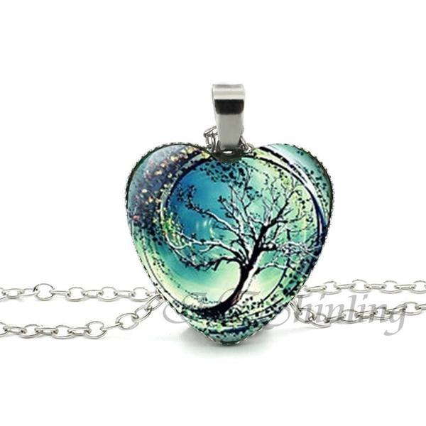 Divergent Tree Heart Glass Necklace - Floral Fawna