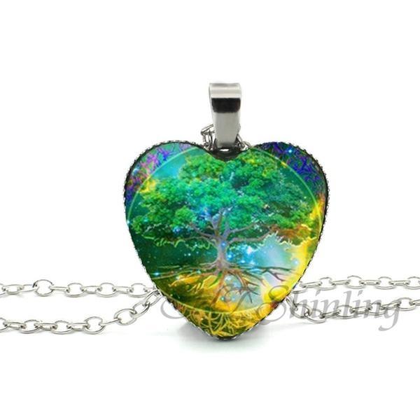 Divergent Tree Heart Glass Necklace - Floral Fawna