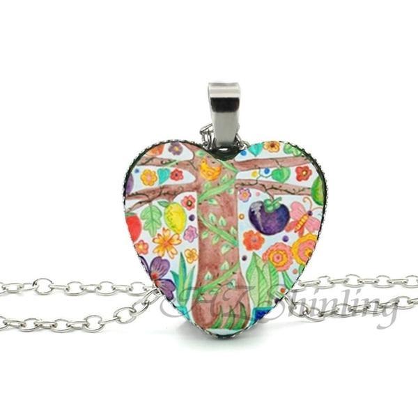 Divergent Tree Heart Glass Necklace - Floral Fawna