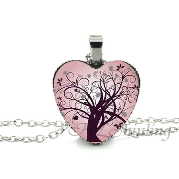 Divergent Tree Heart Glass Necklace - Floral Fawna