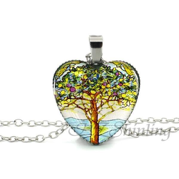 Divergent Tree Heart Glass Necklace - Floral Fawna