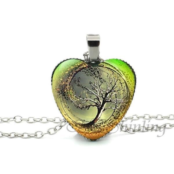 Divergent Tree Heart Glass Necklace - Floral Fawna