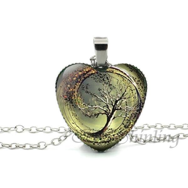 Divergent Tree Heart Glass Necklace - Floral Fawna