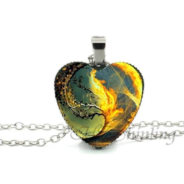 Divergent Tree Heart Glass Necklace - Floral Fawna