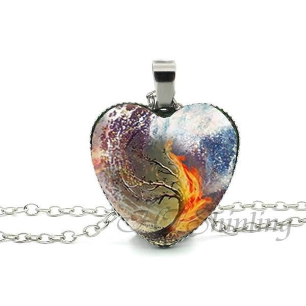 Divergent Tree Heart Glass Necklace - Floral Fawna