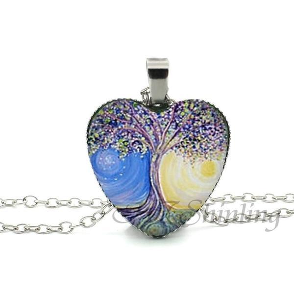 Divergent Tree Heart Glass Necklace - Floral Fawna