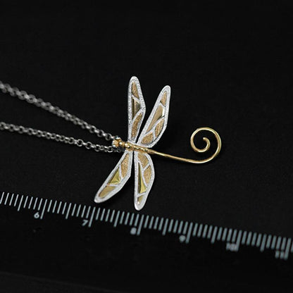 Dragonfly Swirl Sterling Silver Necklace - Floral Fawna