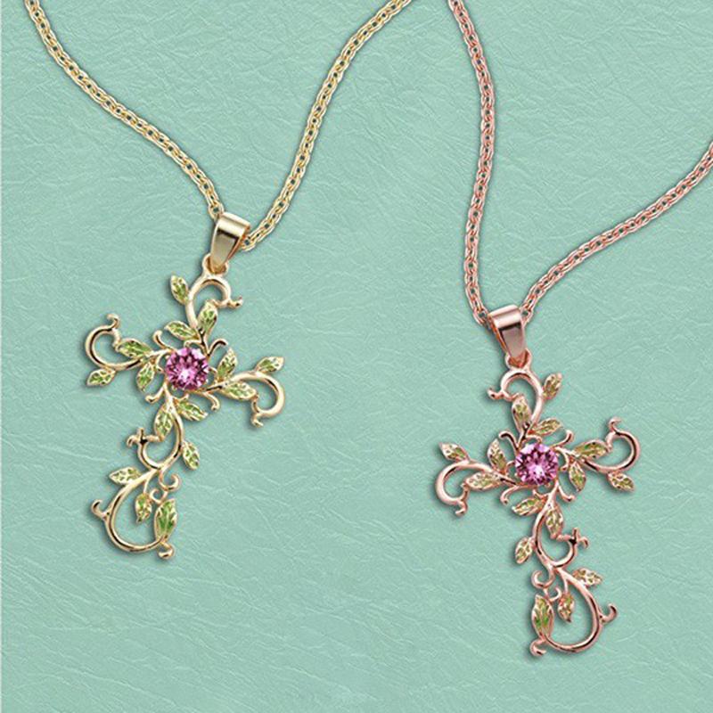Forest Goddess Cross Necklace - Floral Fawna