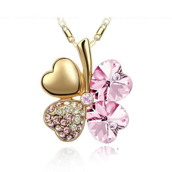 Four Leaves Clover Heart Necklace - Floral Fawna