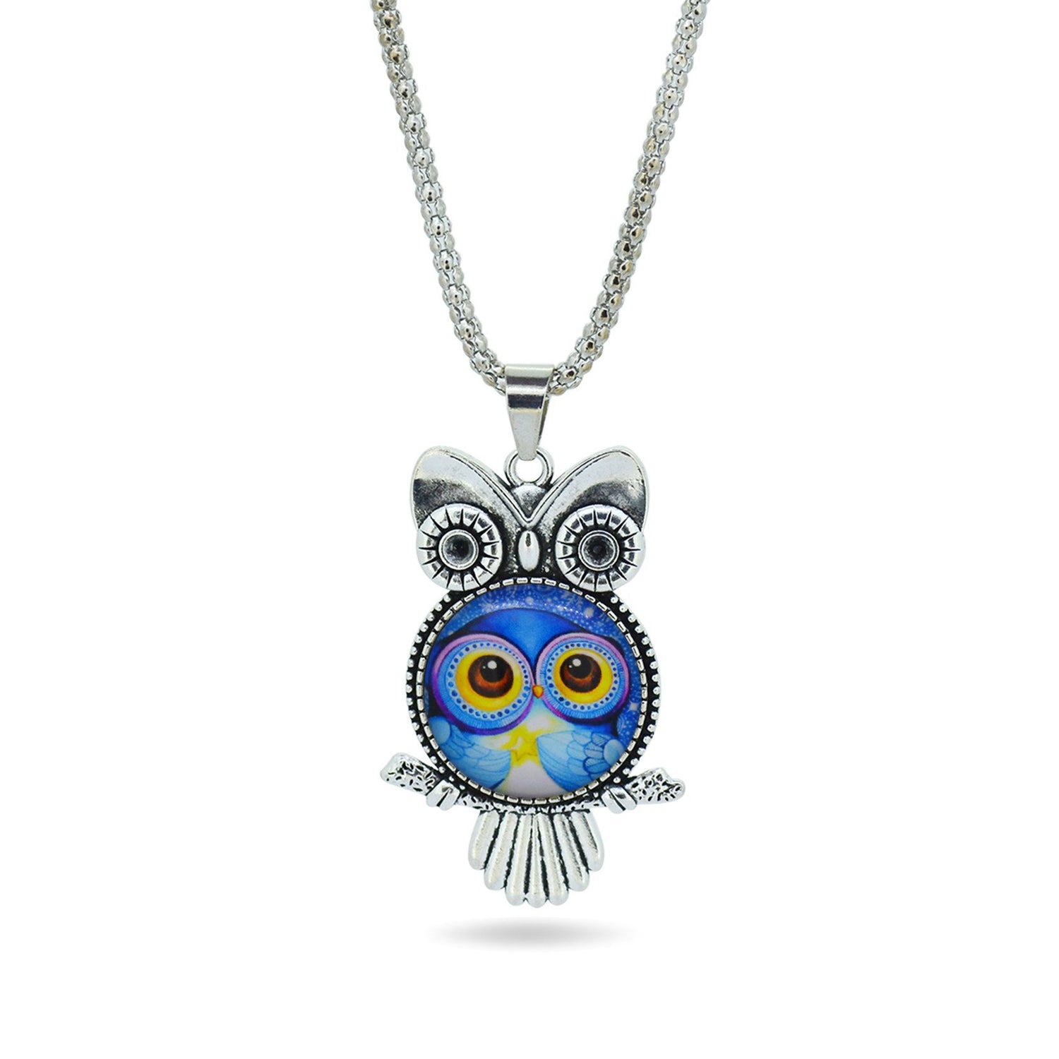 Glass Owl Pendant Necklace - Floral Fawna