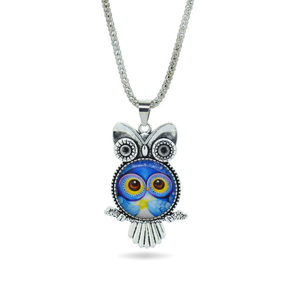 Glass Owl Pendant Necklace - Floral Fawna