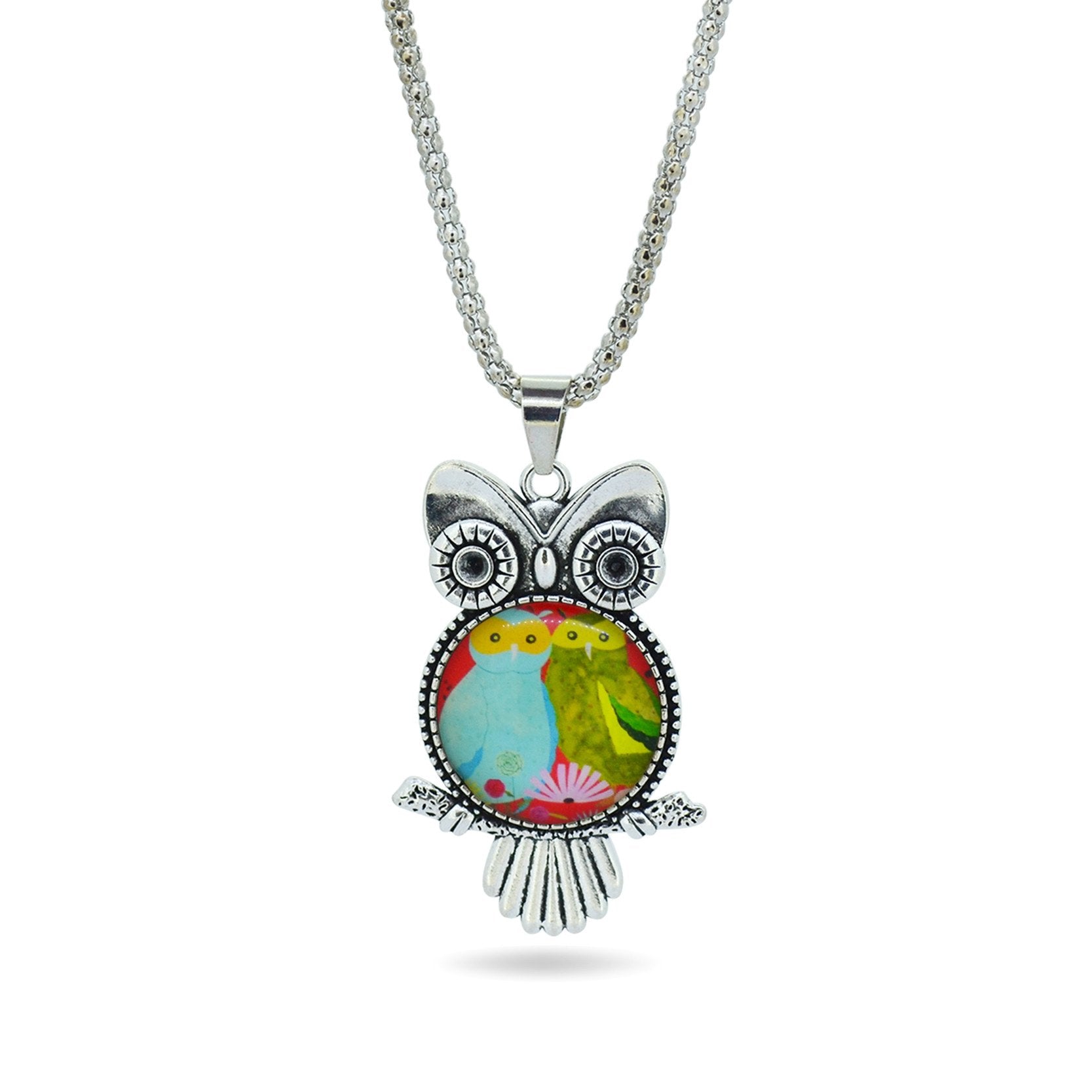 Glass Owl Pendant Necklace - Floral Fawna