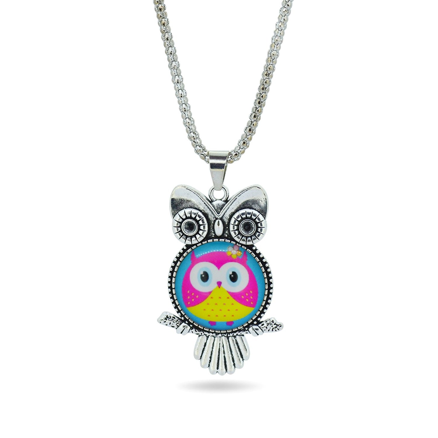 Glass Owl Pendant Necklace - Floral Fawna