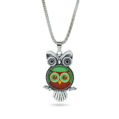 Glass Owl Pendant Necklace - Floral Fawna