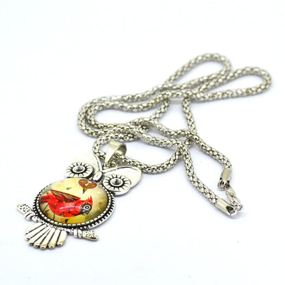 Glass Owl Pendant Necklace - Floral Fawna