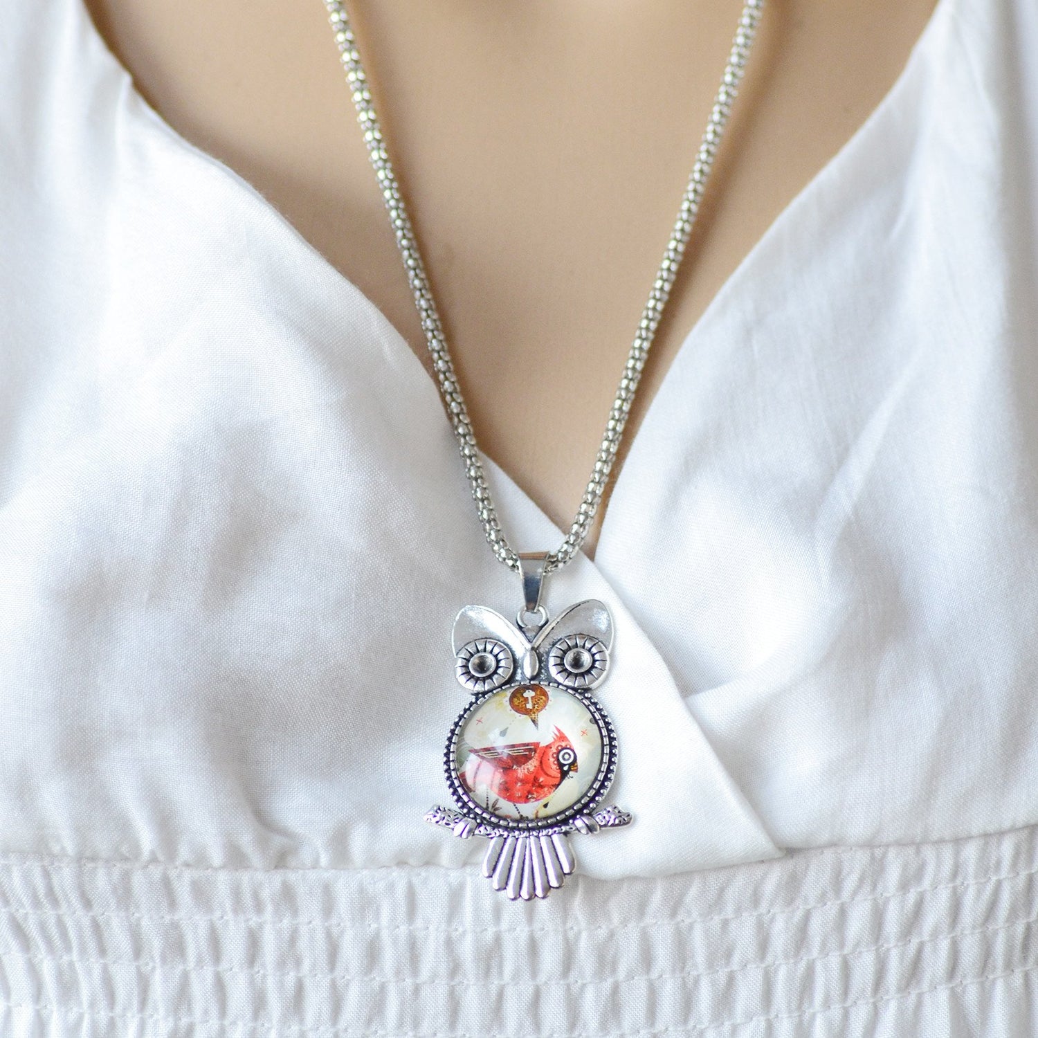 Glass Owl Pendant Necklace - Floral Fawna