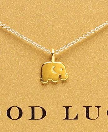 Gold Elephant Pendant Necklace with Charm Card - Floral Fawna