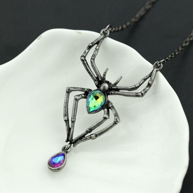 Gothic Crystal Spider Necklace - Floral Fawna