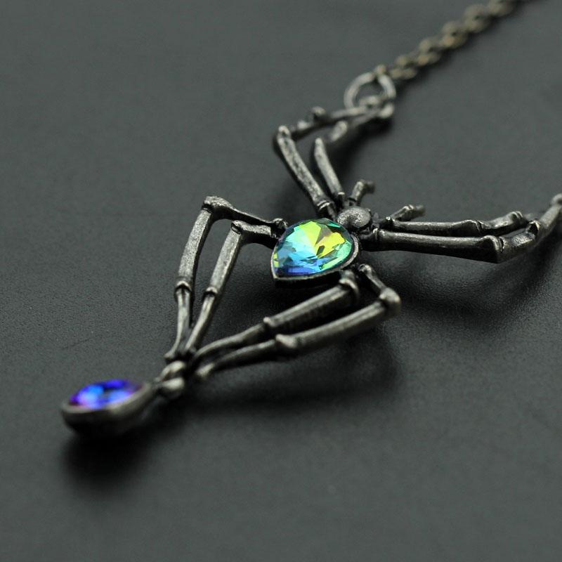 Gothic Crystal Spider Necklace - Floral Fawna