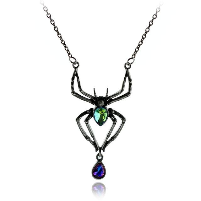 Gothic Crystal Spider Necklace - Floral Fawna