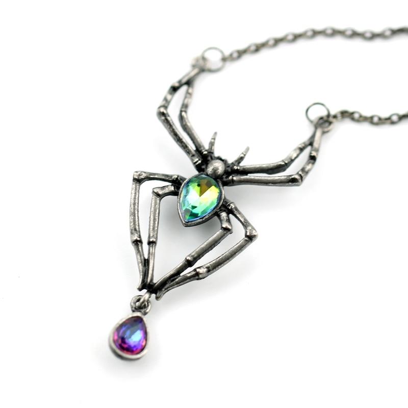 Gothic Crystal Spider Necklace - Floral Fawna