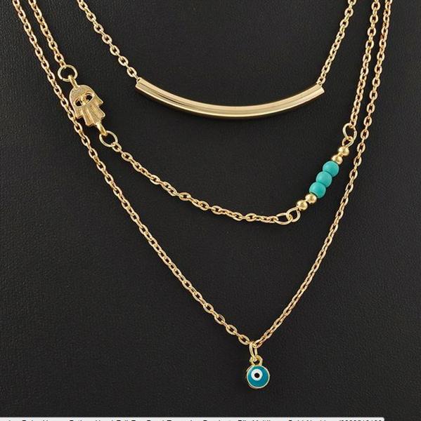 Hamsa Necklace Kabbalah - Boho Hamsa &amp; Evil Eye Bead, Turquoise Pendant &amp; Necklace - Floral Fawna