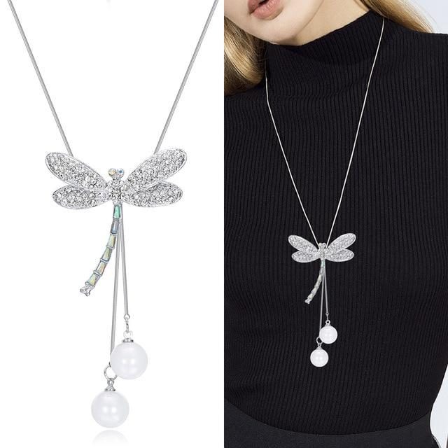 Lovely Dragonfly Pearl Necklace - Floral Fawna