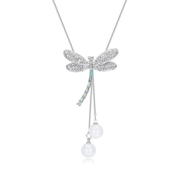 Lovely Dragonfly Pearl Necklace - Floral Fawna