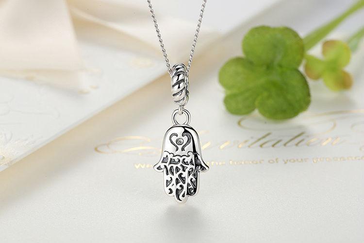 Lucky Hamsa Hand Silver Necklace - Floral Fawna